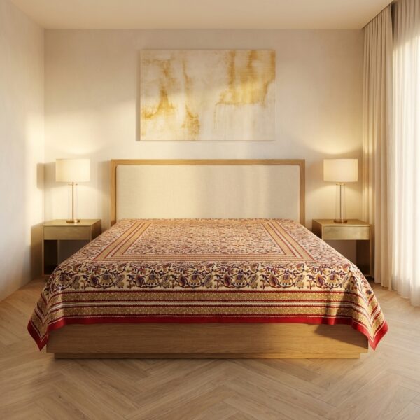 Ivory Paisley Floral Artisan Cotton Bedsheet