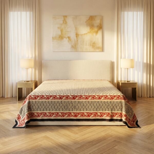 Royal Mustard & Maroon Floral Buti Heritage Bedsheet