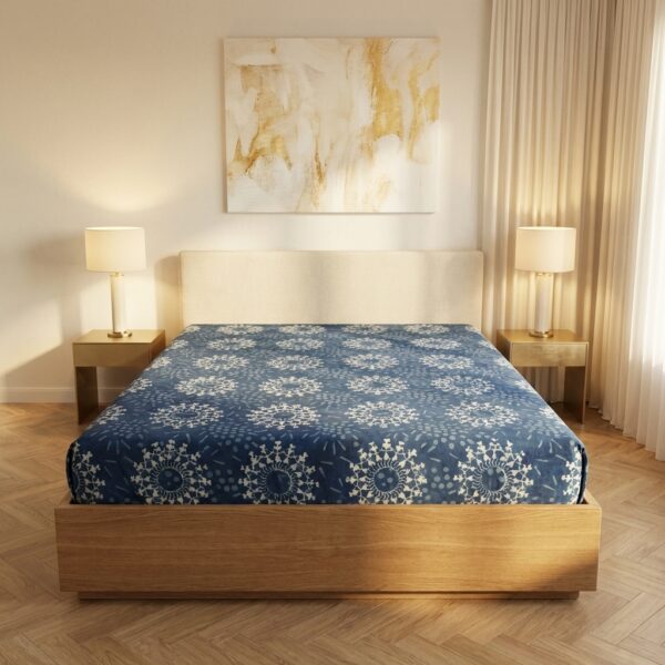 Indigo Blue Geometric Block Print Cotton Bedsheet