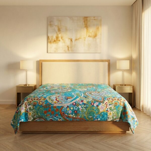 Indigo & Charcoal Mandala Medallion Printed Bedsheet