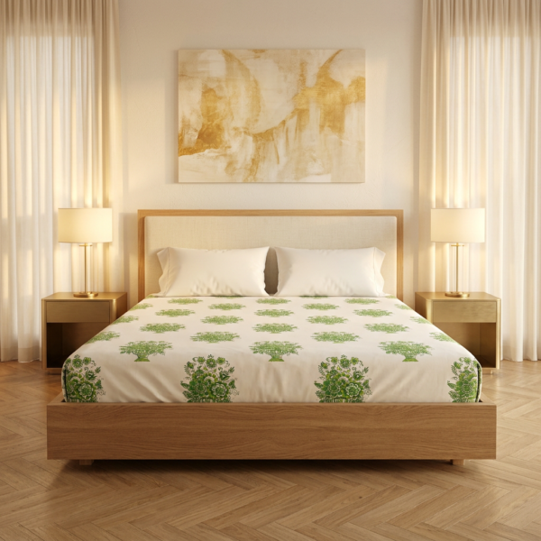 Emerald Green Floral Bouquet Artisanal Bedsheet